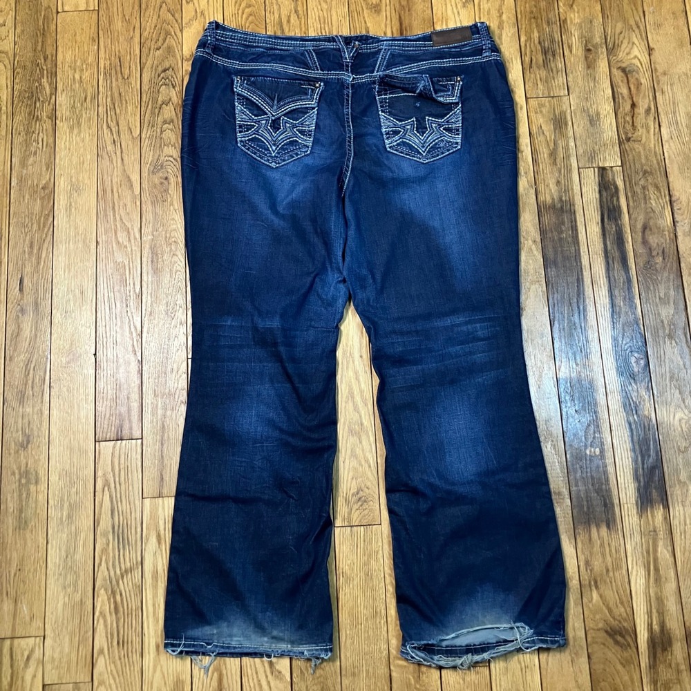 Y2K Hydraulic Denim Boot Cut Jeans Size 26 Dark Wash Embellished Pockets